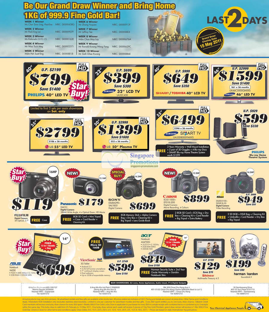 14 May Philips LED TV, LCD, Toshiba, Sharp, Samsung, LG, Panasonic DMCS1, Sony A290, Canon EOS1100D, Nikon D3100, ASUS X42DE, Acer AS4750G