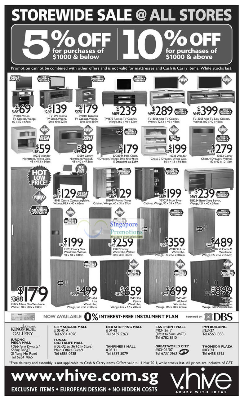 4 Mar vHive Camry Computer Table Polo Chest TV Cabinet