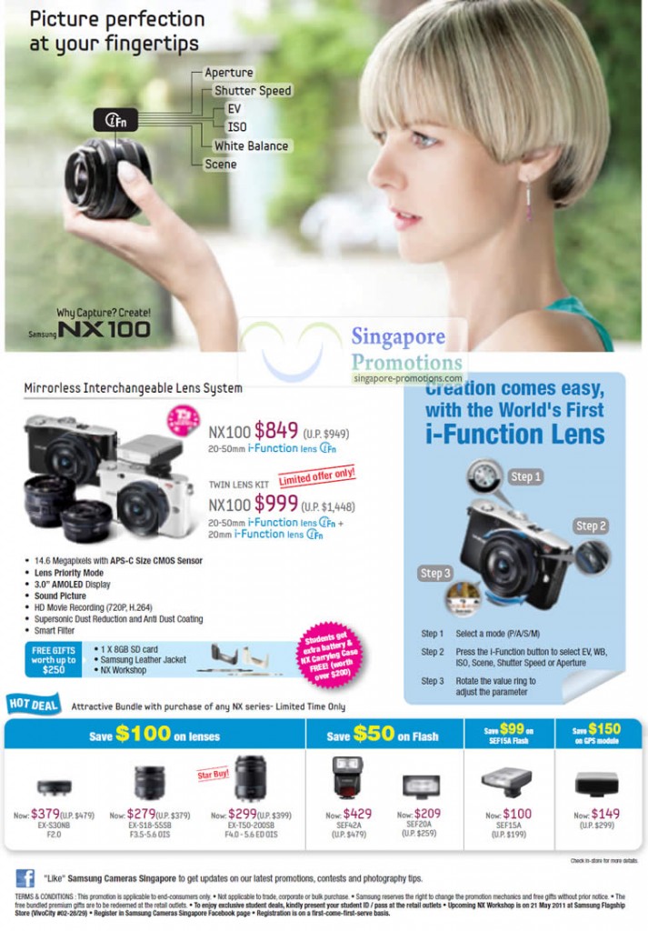 Mirrorless Interchangeable Lens System NX100, Twin Lens Kit, EX-S30NB, EX-S18-55SB, EX-T50-200SB, SEF42A, SEF20A, SEF15A