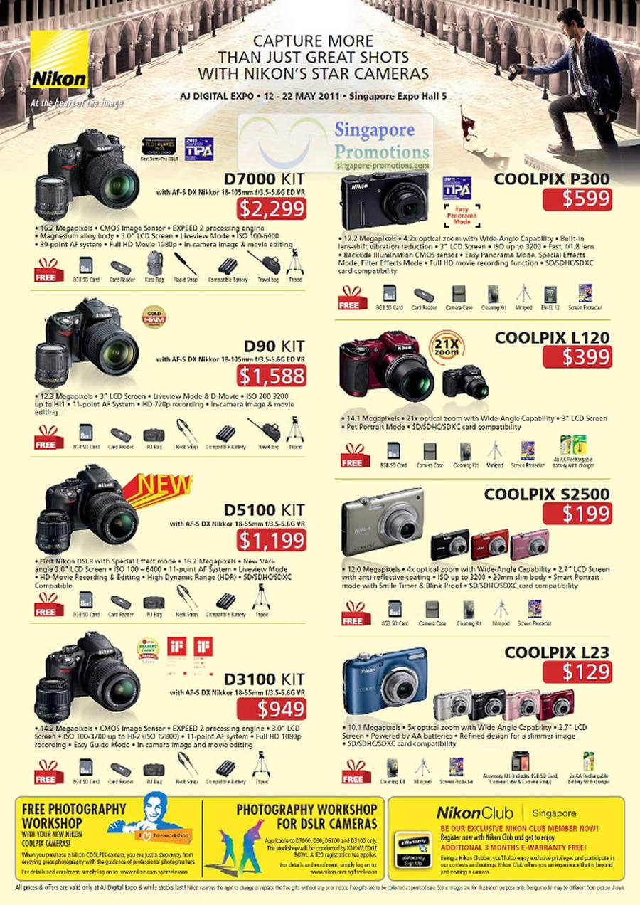 Nikon DSLR Digital Camera D7000, D90, D5100, D3100, Coolpix L23, S2500, L120, P300