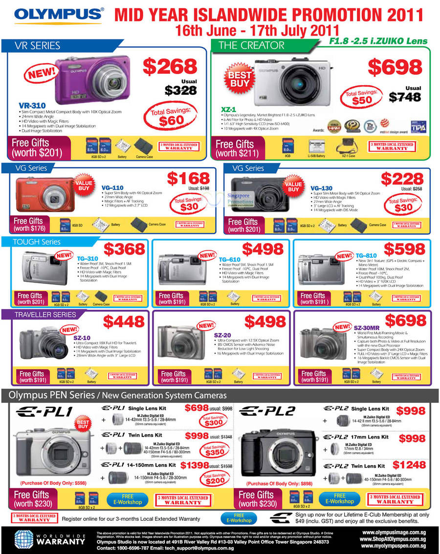 1 Jul Digital Cameras VR-310, XZ-1, VG-110, VG-130, Tough TG-310, TG-610, TG-810, SZ-10, SZ-20, SZ-30MR, PEN E-PL1, E-PL2