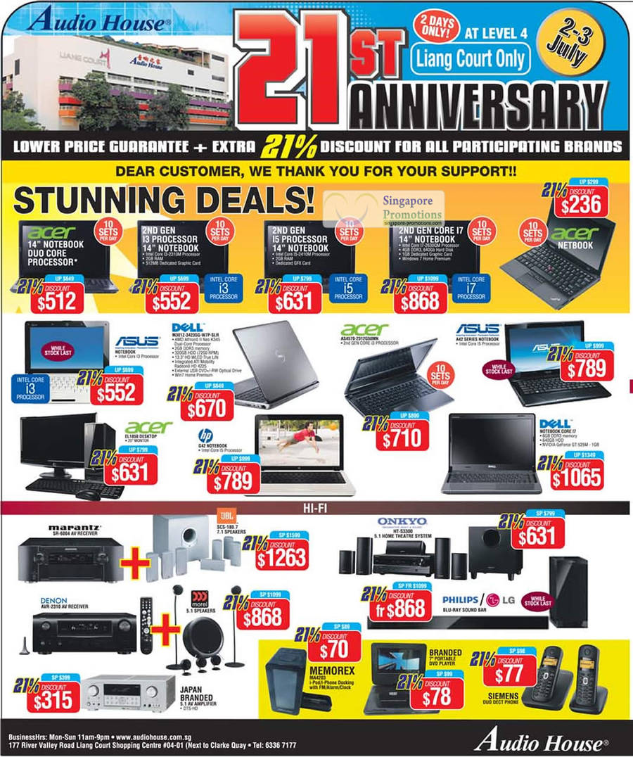 2 Jul Notebooks, Acer AS4570, ASUS, Dell, Marantz SR-6004 AV Receiver, Onkyo HT-S3380, Denon AVR-2310, Memorex, Philips