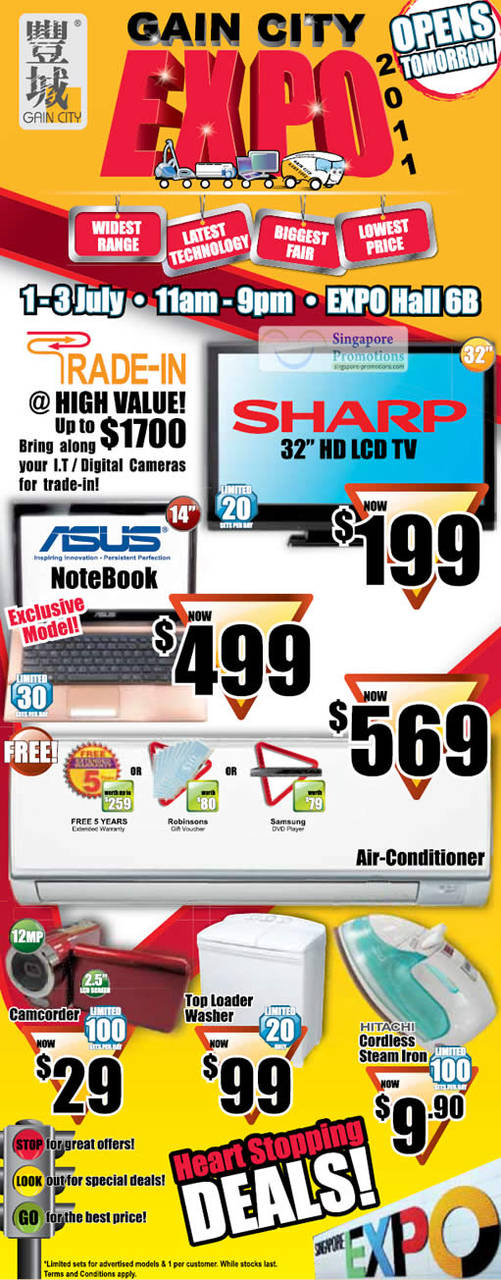 30 Jun Sharp LCD TV, ASUS Notebook, Video Camcorder, Washing Machine, Steam Iron