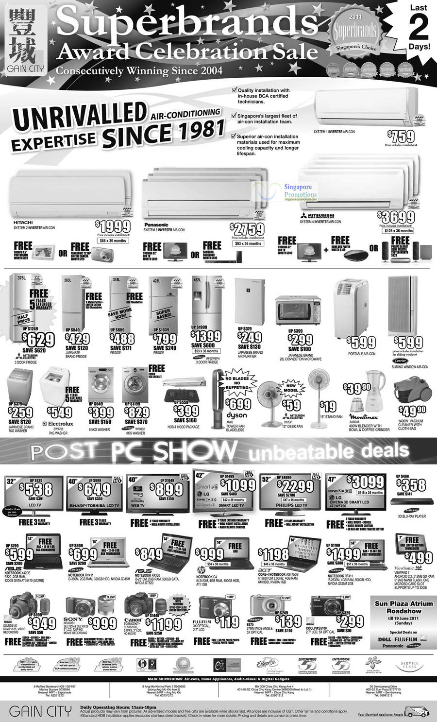 Air Conditioner, Fridge, Electrolux, Carrier Sliding Window Aircon, Oven, Notebooks ASUS X42DE, Samsung RV411, K43SJ, HP G4, Acer AS4750G, RF411, Viewsonic VIewpad 7, Nikon D3100, Canon EOS550D