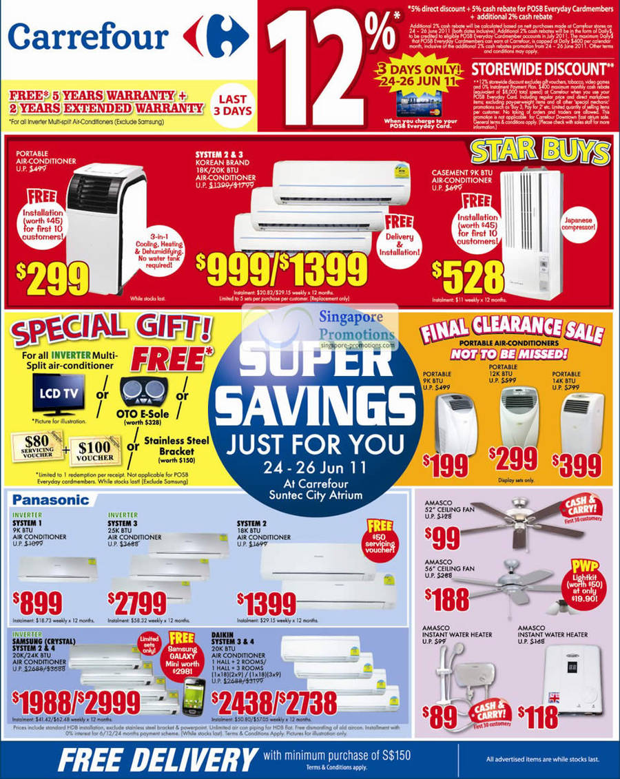 Air Conditioners, Portable, System 2 3, Casement, Panasonic, Daikin, Samsung Crystal, Amasco Ceiling Fan, Water Heater