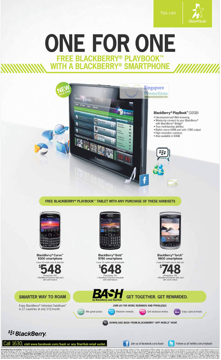 BlackBerry Curve 9300, Bold 9780, Torch 9800, Free Blackberry Playbook With Blackberry Smartphone, Bash