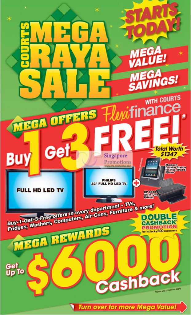 Courts Mega Raya Sale, Buy 1 Get 3 Free In Every Department