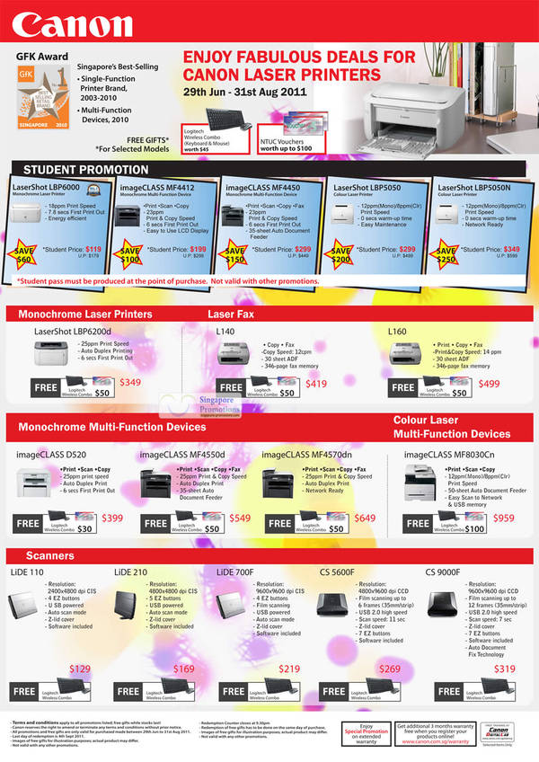 Featured image for (EXPIRED) Canon Laser & Inkjet Printers & Scanners Price List 29 Jun – 31 Aug 2011