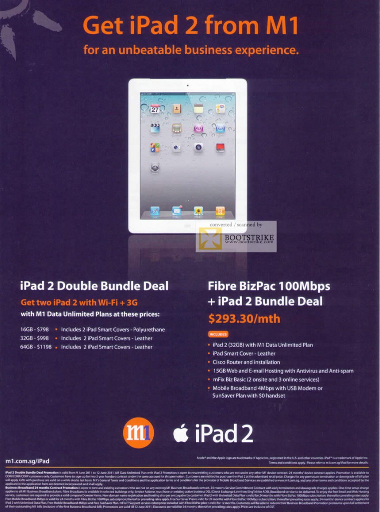 M1 Business Apple iPad 2 Double Bundle Deal Wi-Fi 3G Fibre BizPac 100Mbps