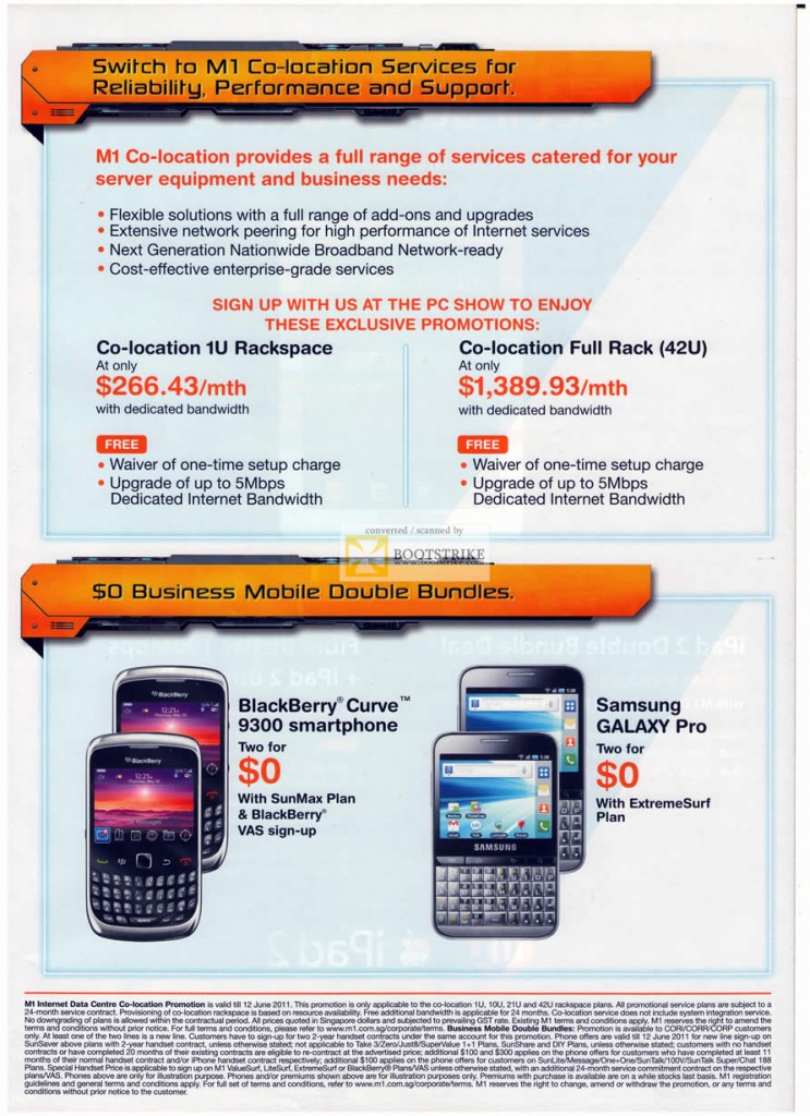 M1 Business Co-Location 1U Rackspace Rack BlackBerry Curve 9300 Samsung Galaxy Pro