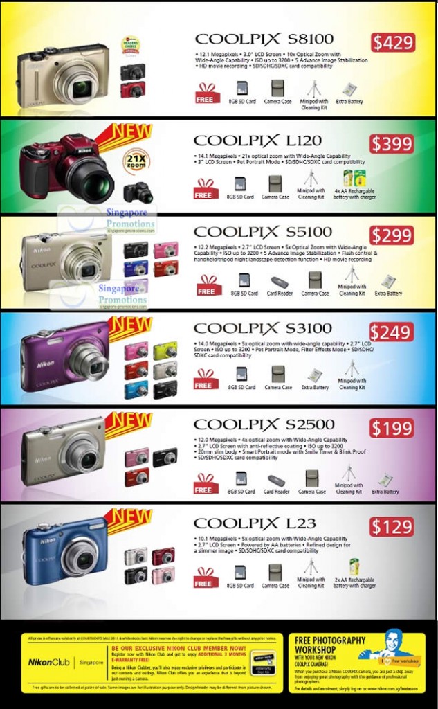 Nikon Digital Cameras, Compact, Coolpix S8100, L120, S5100, S3100, S2500, L23