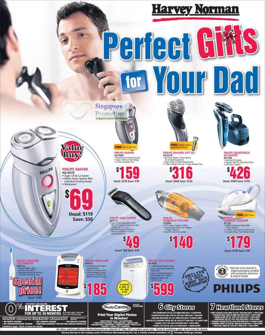 Philips Shaver HQ 6070, 9080, 8270, SensoTouch 3D RQ1280, Clipper QC5115, Vacuum FC6093, Steamer GC50, Infracare HP3631, Air Cleaner AC4002