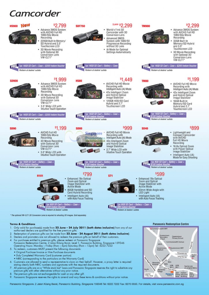 Video Camcorders HDC HS900, SDR SDT750, TM900, SD900, HS80, TM80, SD90, SD80, SD40, H101, S71