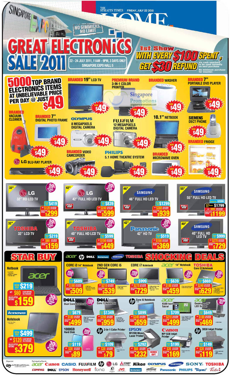 22 Jul 5000 Top Brand Crazy Price LCD TV, Printer, Washing Machine, Olympus Digital Camera, Netbook, Siemens Dect Phone, Fridge, LG TV, Samsung, Panasonic, Toshiba, Notebooks, Dell