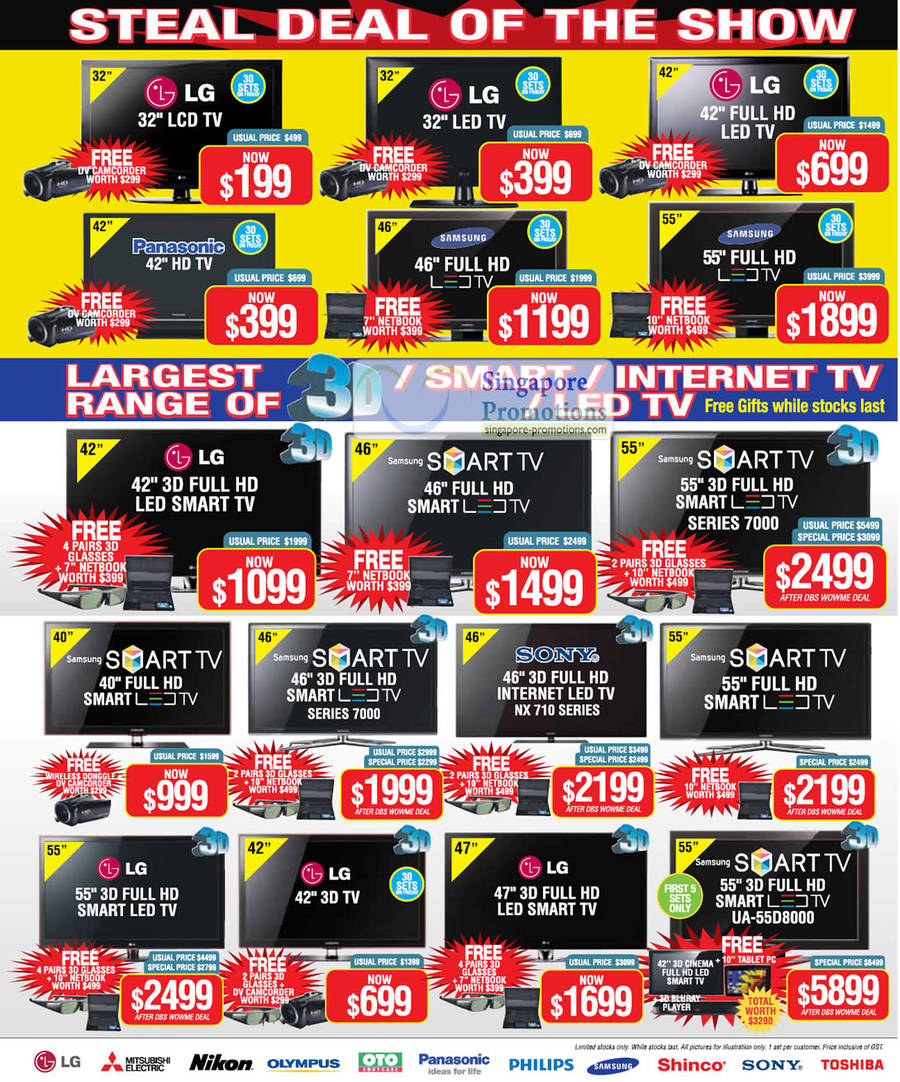 5 Aug TV, LCD, LED, LG, Panasonic, Samsung UA-55D8000, Sony NX 710