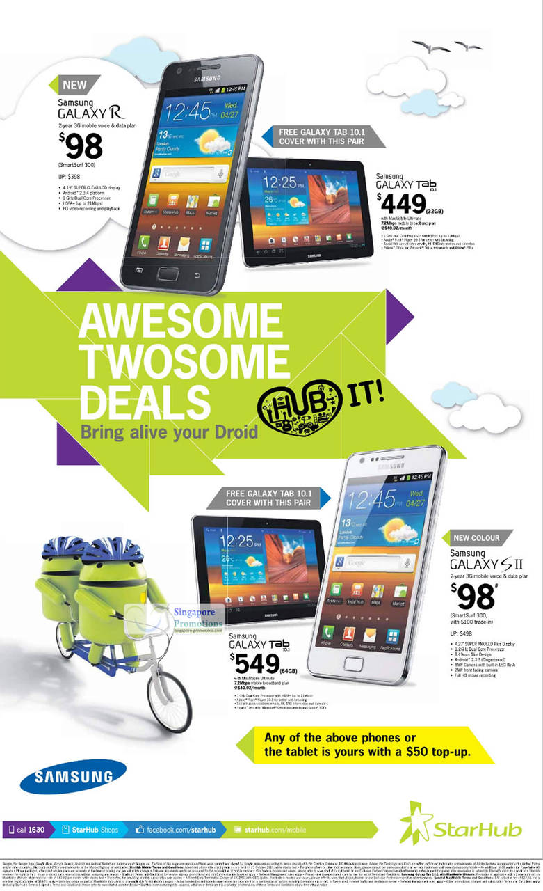 Pair Deals, Samsung Galaxy R, Samsung Galaxy Tab 10.1, Samsung Galaxy S II