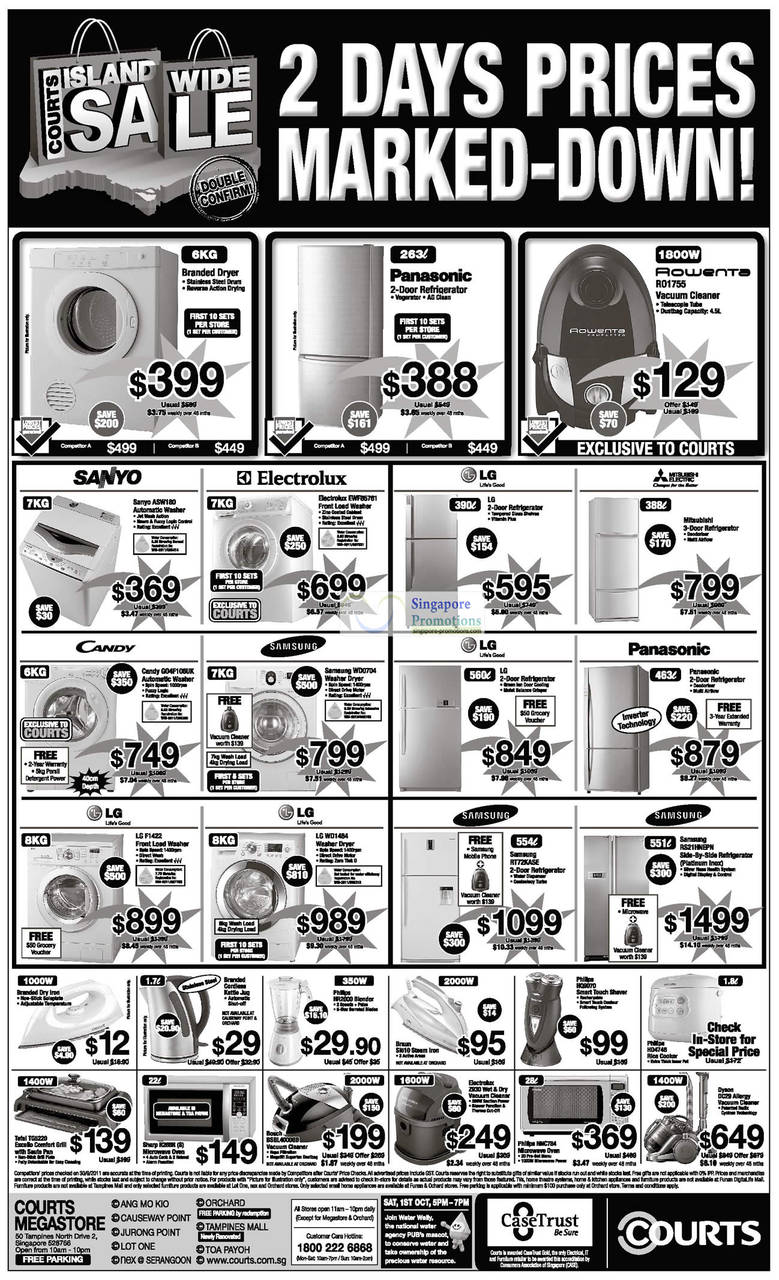 Rowena RO1755 Vacuum Cleaner, Sanyo ASW180 Washing Machine, Electrolux EWF85761, Samsung WD0704 Washer Dryer, Candy GO4F106UK