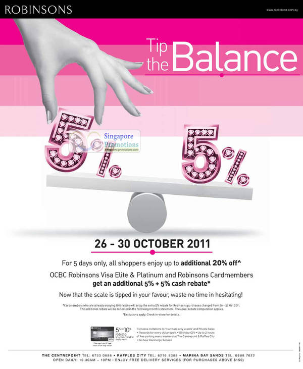 Featured image for (EXPIRED) Robinsons Up To 30% Off Storewide Sale 26 – 30 Oct 2011