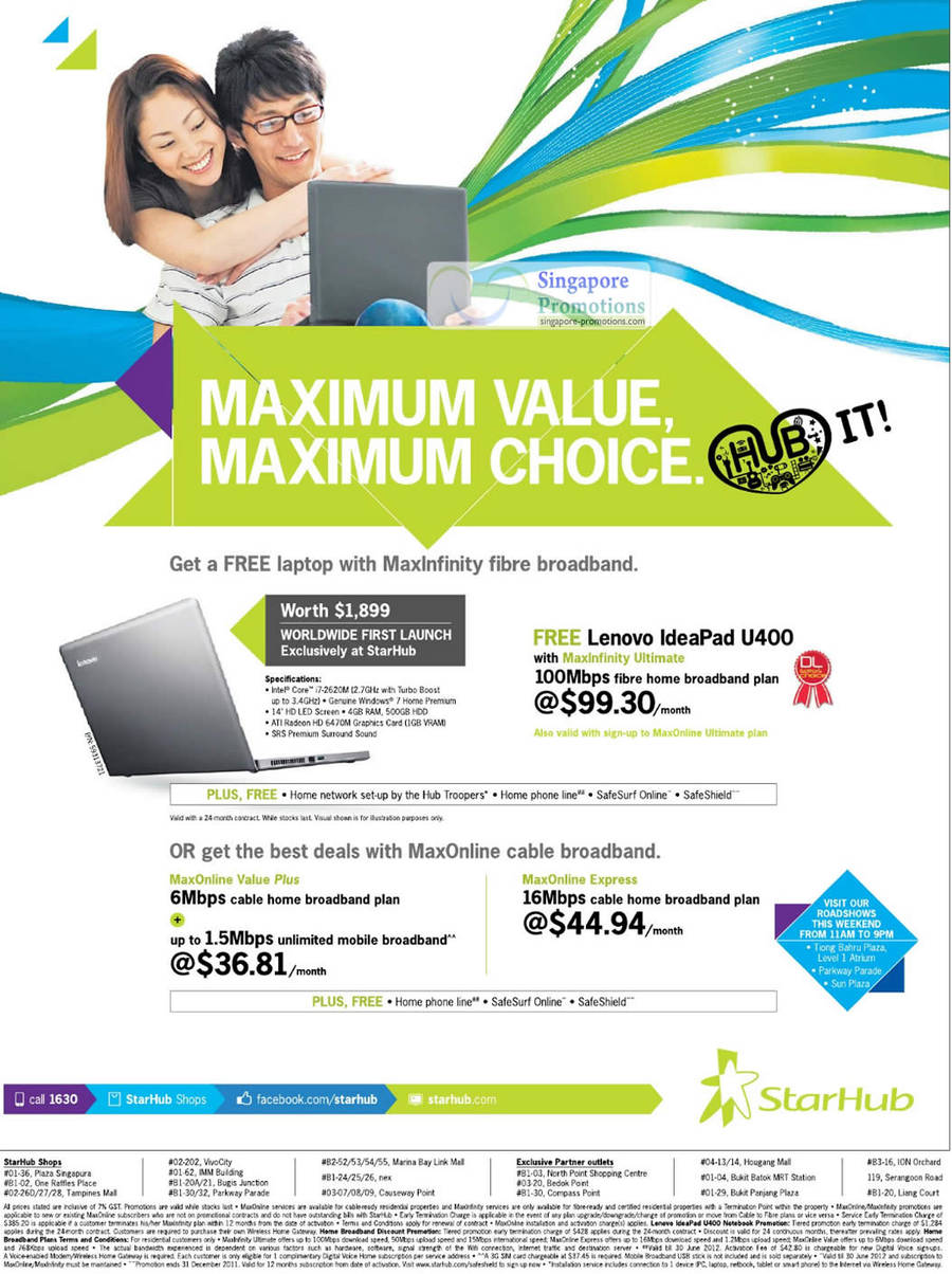 MaxInfinity Fibre Broadband, Lenovo Ideapad U400, Maxonline Value Plus, MaxOnline Express, Roadshows