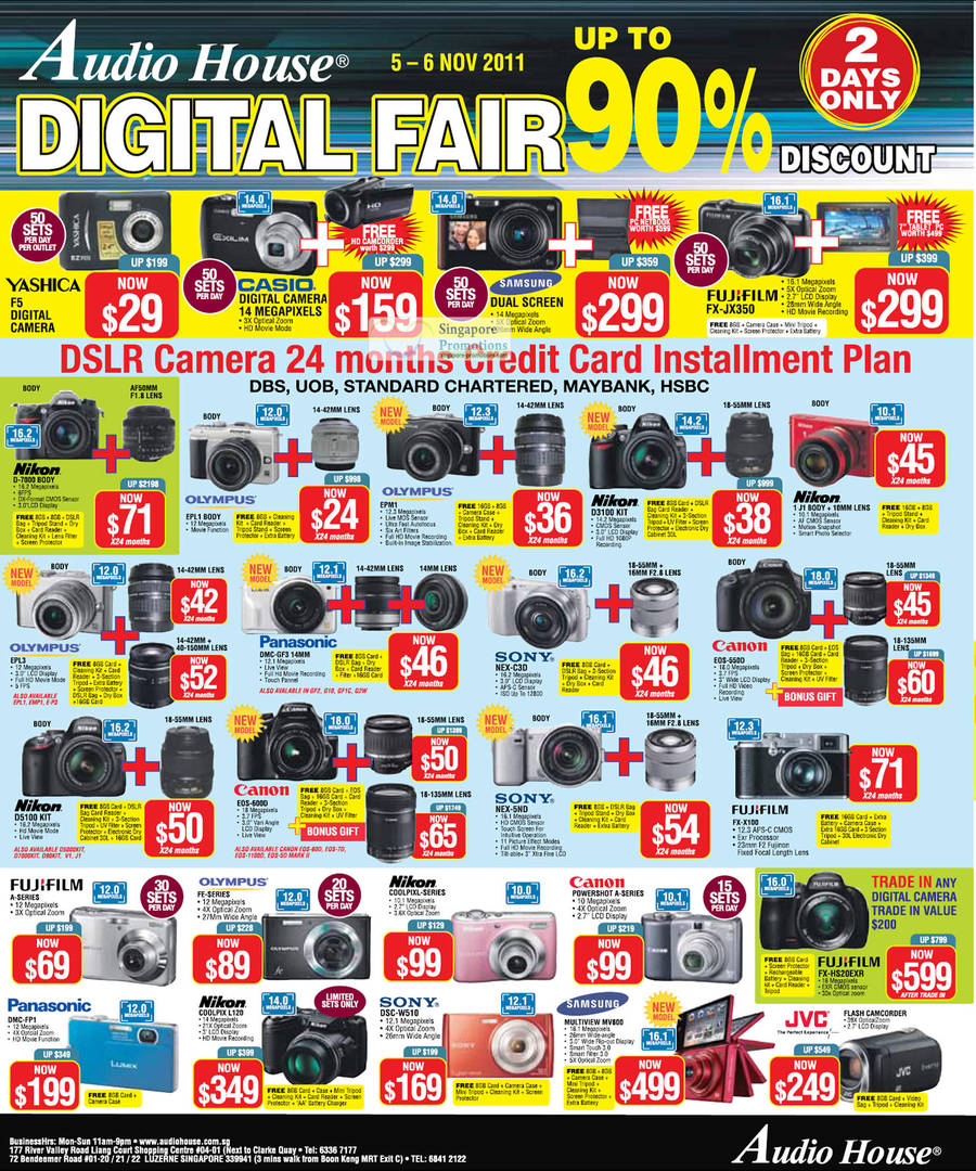 Yashica F5 Digital Camera, Fujifilm FX-JX350, Nikon D7000 DSLR, Olympus EPL1 Digital Camera, Olympus EPM1
