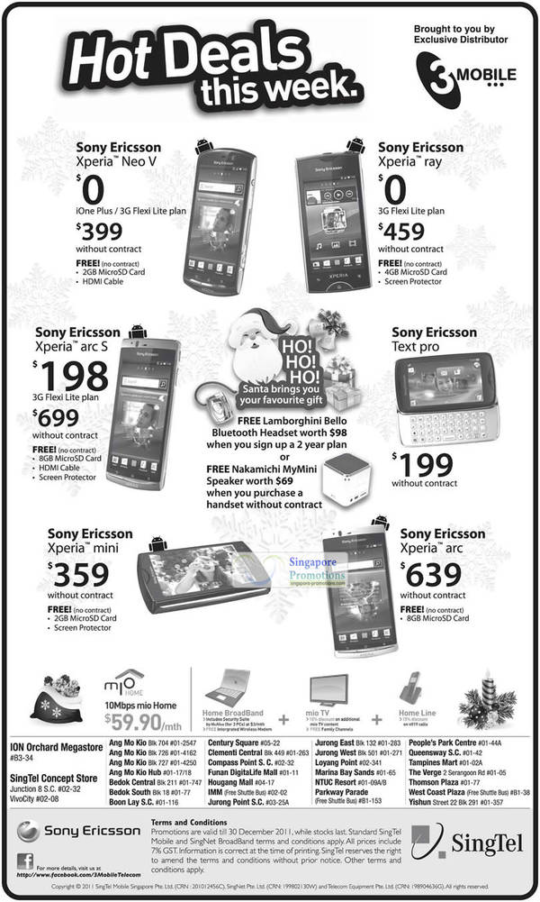 Featured image for (EXPIRED) 3Mobile Sony Ericsson Smartphones No Contract Price List 24 Dec 2011