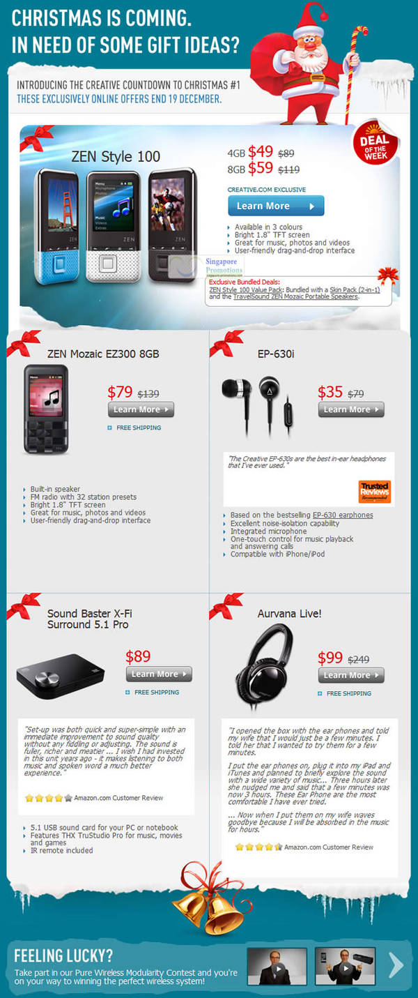 Featured image for (EXPIRED) Creative Christmas Electronics, Earphones & Headphones Offers 7 – 19 Dec 2011
