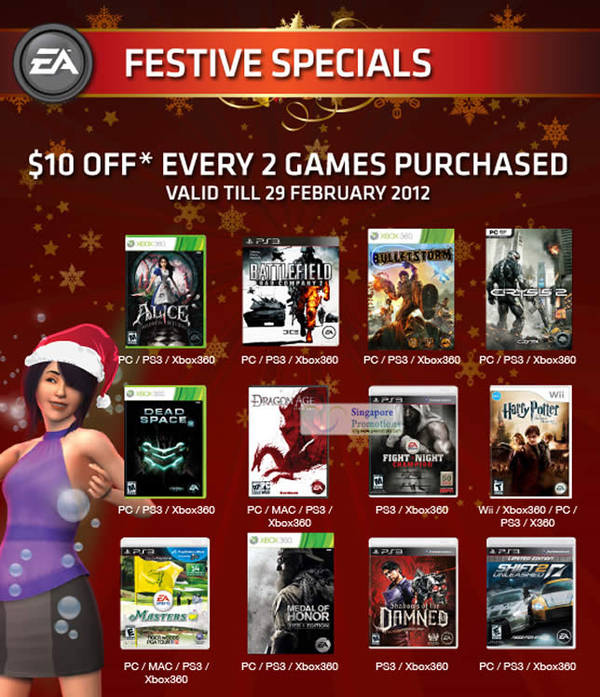 Featured image for (EXPIRED) Electronic Arts Singapore $10 Off Every Two Game Purchase 22 Dec 2011 – 29 Feb 2012