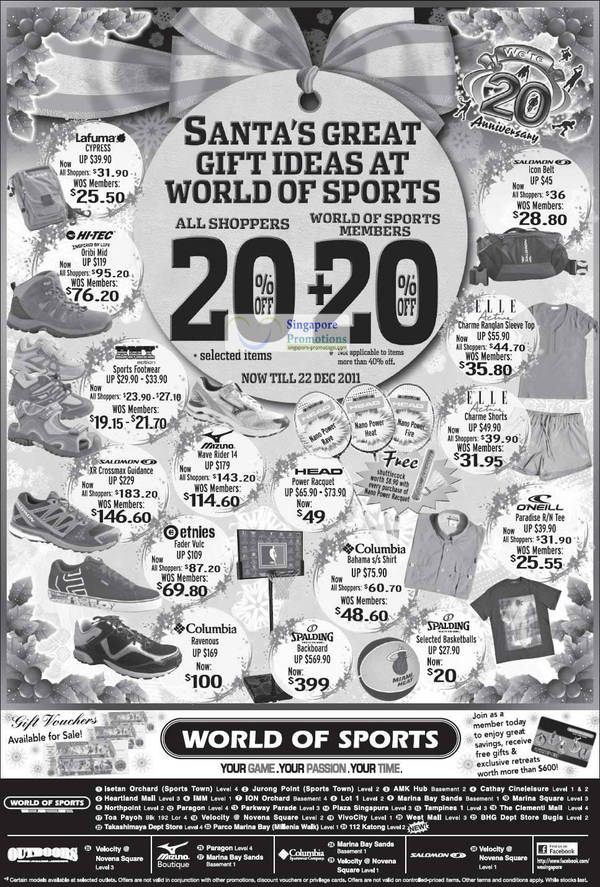 Featured image for (EXPIRED) World of Sports 20% Off Selected Items 9 – 22 Dec 2011