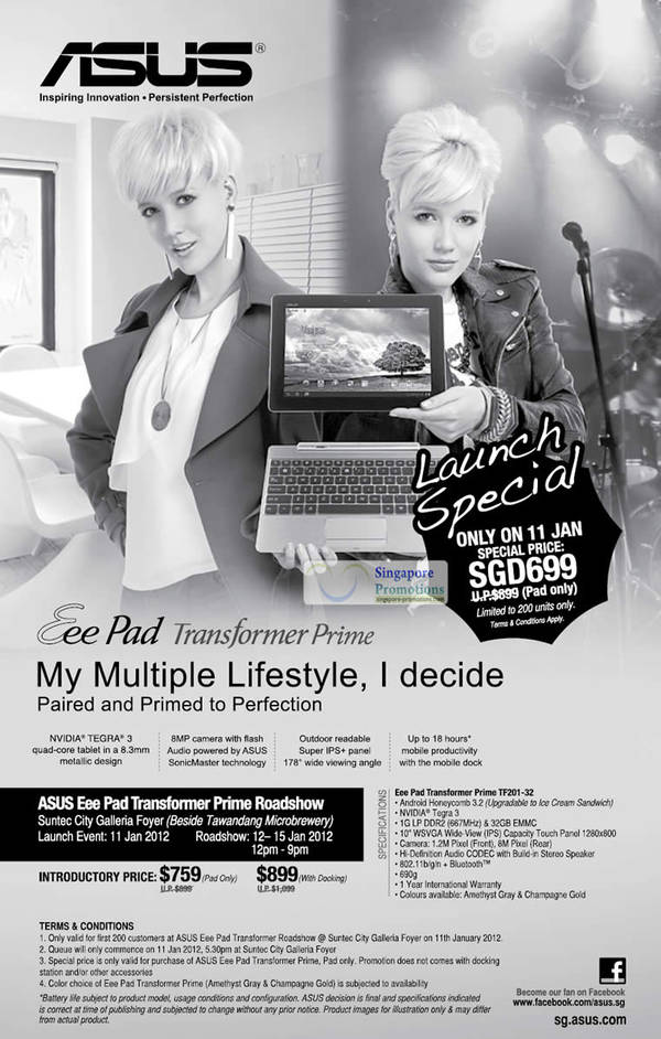 Featured image for (EXPIRED) ASUS Eee Pad Transformer Prime Launch Special @ Suntec 11 – 15 Jan 2012
