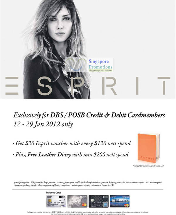 Featured image for (EXPIRED) Esprit Free $20 Voucher With Every $120 Spend 12 – 29 Jan 2012