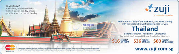 Featured image for (EXPIRED) Zuji Thailand Flight, Hotel & Packages Sale Up To $60 Off 1 – 3 Jan 2012