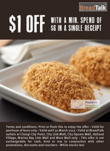 Featured image for (EXPIRED) BreadTalk $1 Off With $6 Spend Coupon @ Selected Outlets 24 Feb – 31 Mar 2012