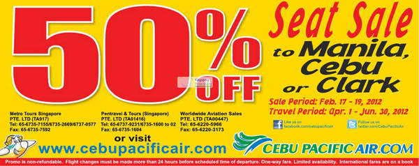 Featured image for (EXPIRED) Cebu Pacific Air 50% Off Seat Sale 17 – 19 Feb 2012