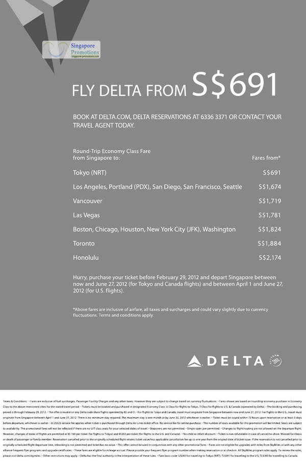 Featured image for (EXPIRED) Delta Air Lines Promotion Price List 11 – 29 Feb 2012