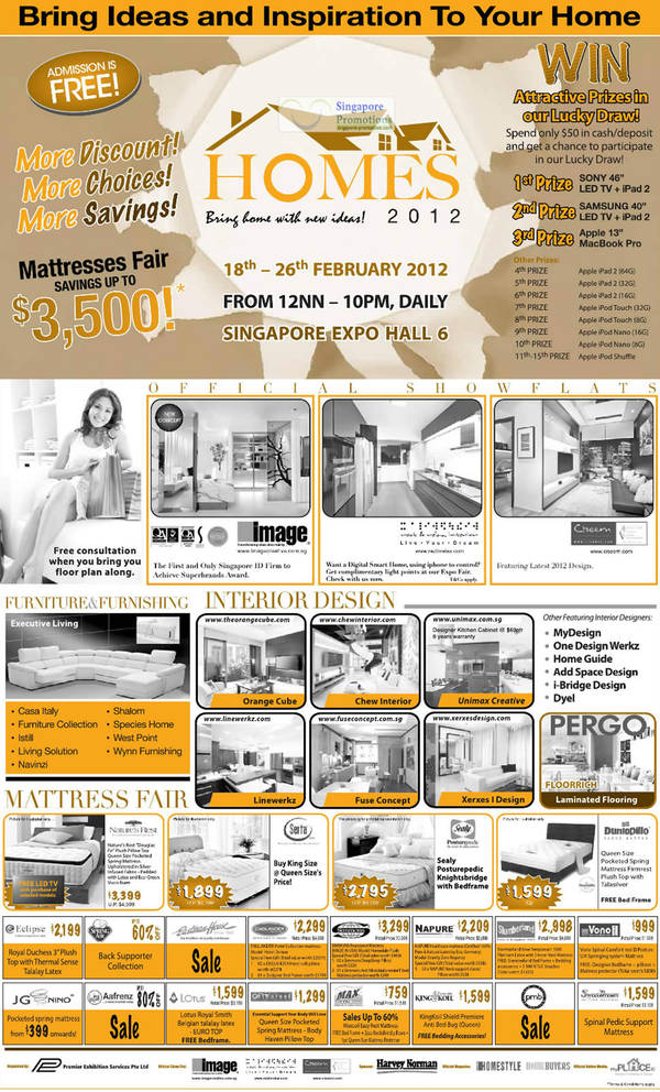 Featured image for (EXPIRED) Homes 2012 Furniture, Mattress & Interior Design Fair @ Singapore Expo 18 – 26 Feb 2012