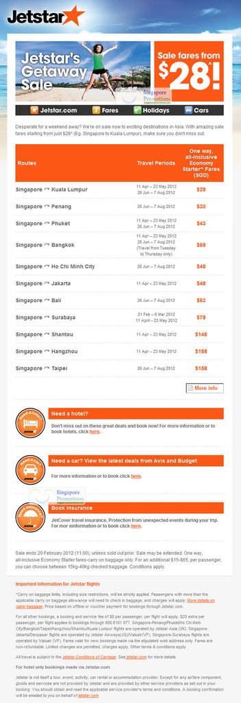 Featured image for (EXPIRED) Jetstar Airways From $28 Getaway Sale 16 – 20 Feb 2012