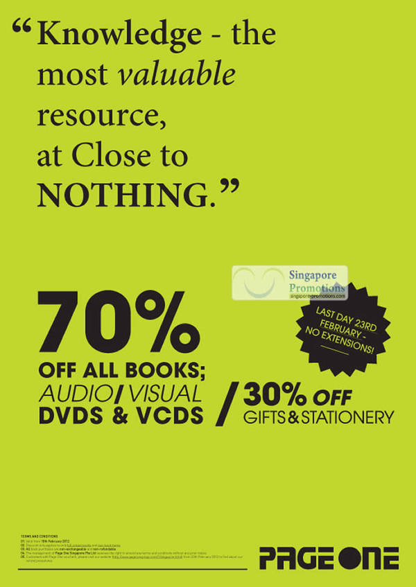 Featured image for (EXPIRED) Page One Singapore 70% Off Books / Audio / Visual & 30% Off Gifts / Stationery 18 – 23 Feb 2012