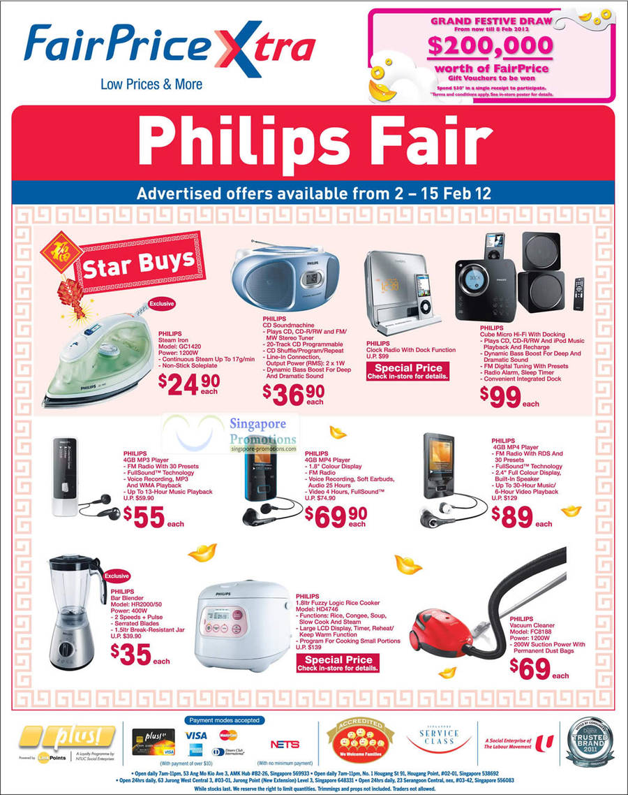Philips Fair, Steam Iron, MP4 Player, MP3 Player, Rice Cooker, Blender, Vacuum Cleaner