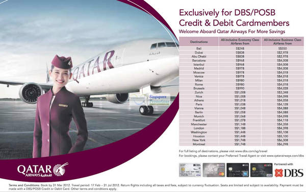 Featured image for (EXPIRED) Qatar Airways DBS/POSB Special Airfares Promotion 22 Feb – 31 Mar 2012