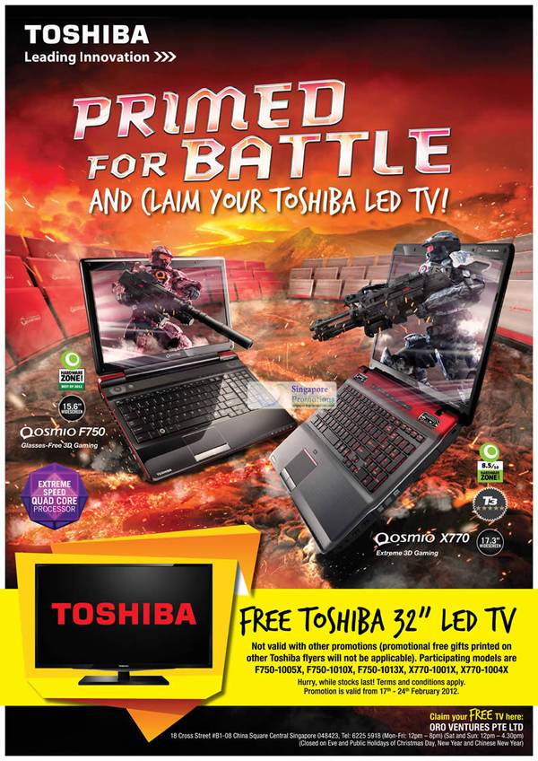 Featured image for (EXPIRED) Toshiba Qosmio Gaming Notebooks Free 32″ LED TV 17 – 24 Feb 2012