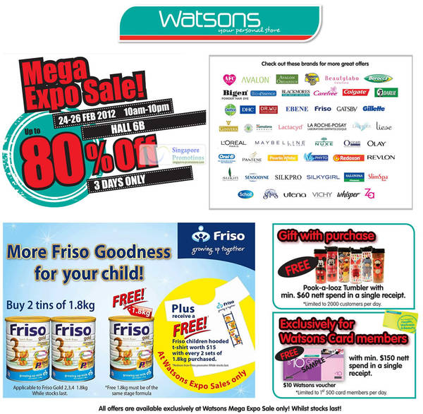 Featured image for (EXPIRED) Watsons Mega Expo Sale Up To 80% Off @ Singapore Expo 24 – 26 Feb 2012