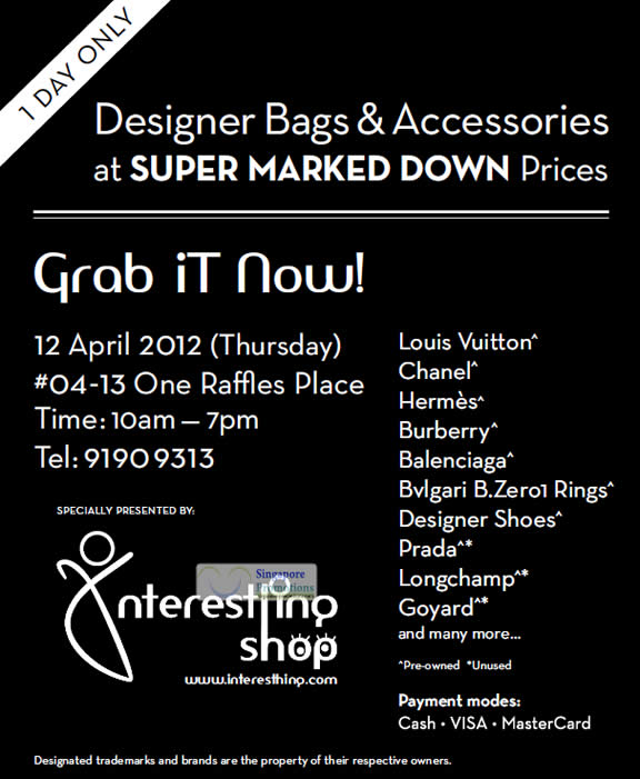 Featured image for (EXPIRED) Interesthing Shop Branded Handbags & Accessories Sale @ One Raffles Place 12 Apr 2012