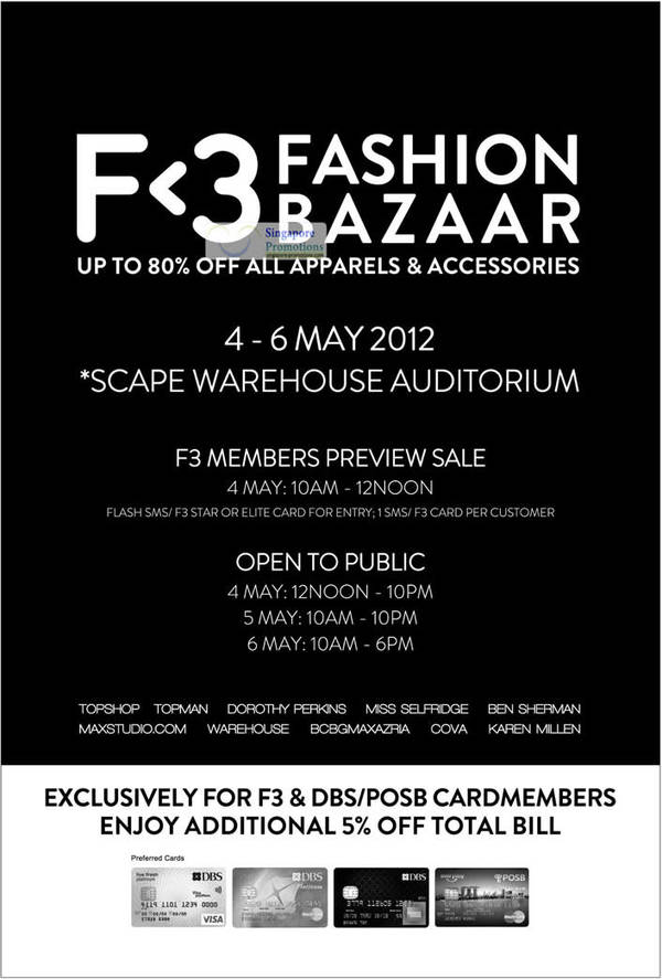 Featured image for (EXPIRED) F3 Fashion Bazaar Up To 80% Off @ *Scape 4 – 6 May 2012