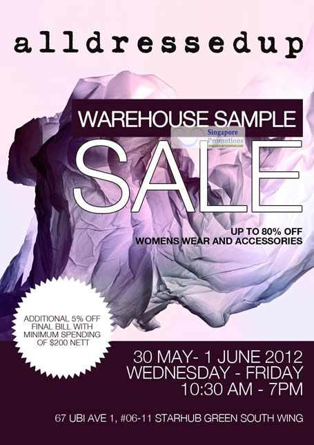 Featured image for (EXPIRED) alldressedup Warehouse Sample Sale Up To 80% Off 30 May – 1 Jun 2012