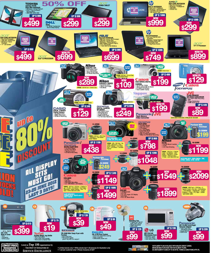 23 Jun Notebooks, Digital Cameras, Tablets, Stand Fan, Deep Fryer, Microwave Oven, Nikon, Canon, JVC, Casio, HP