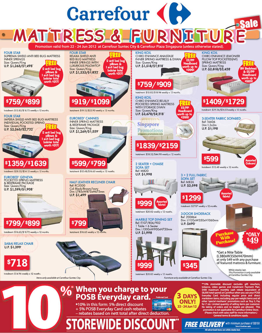 Carrefour Mattress &amp; Furniture Sale 22 24 Jun 2012