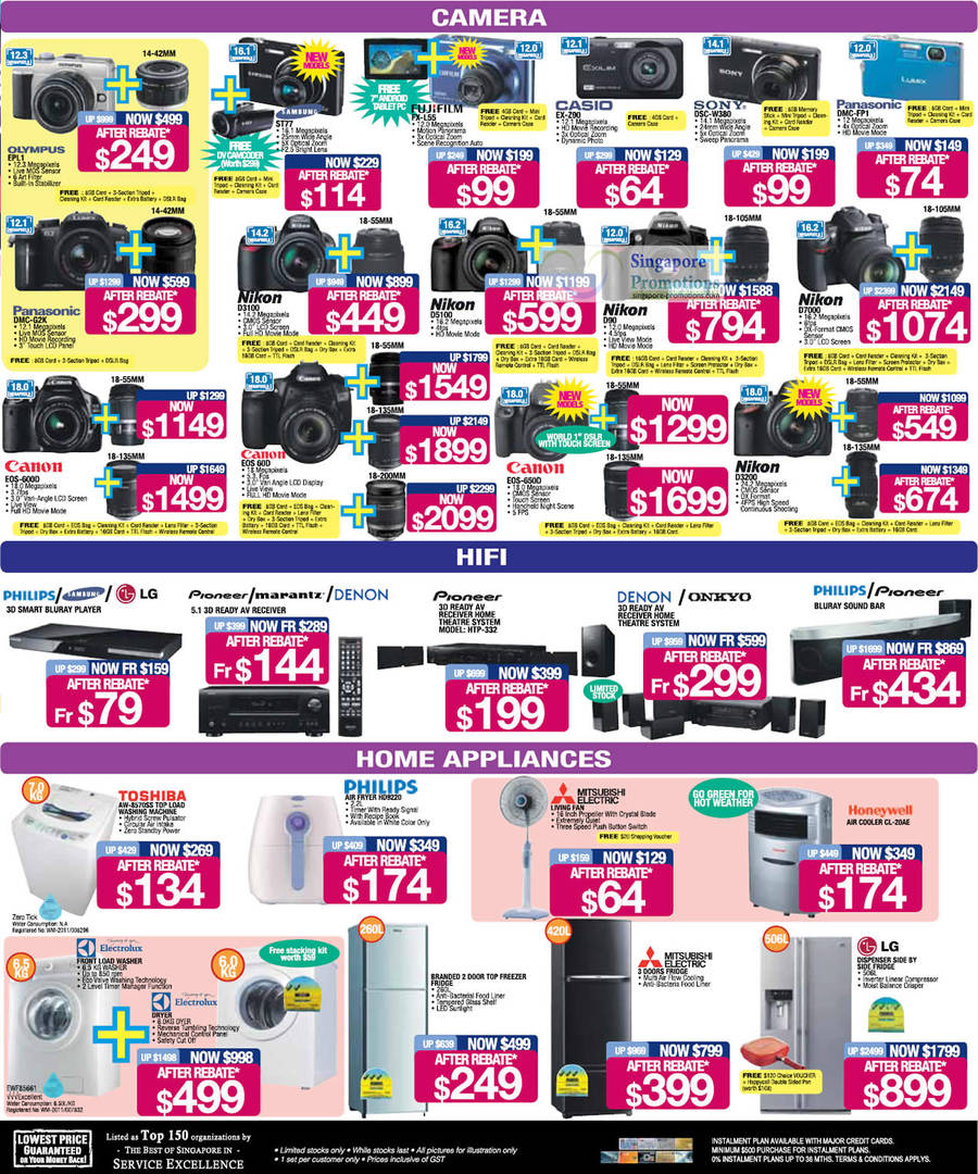 Digital Cameras, Washers, Fridges, Home Theatre Systems