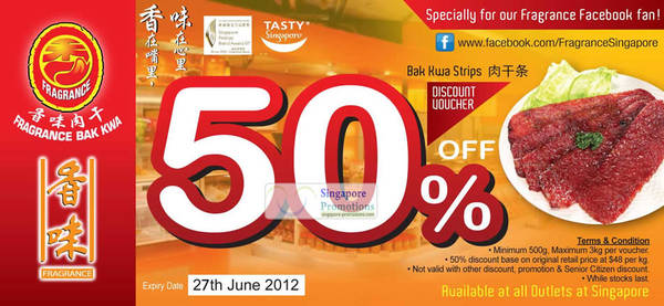 Featured image for (EXPIRED) Fragrance Foodstuff 50% Off Bak Kwa Voucher 22 – 27 Jun 2012
