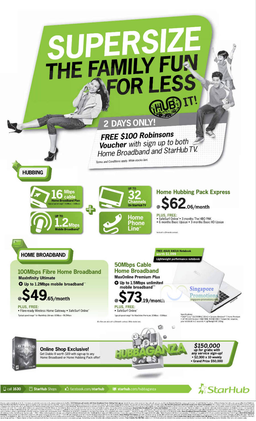 Free Robinsons Voucher, 100mbps Broadband, 50Mbps Free ASUS X401A Notebook