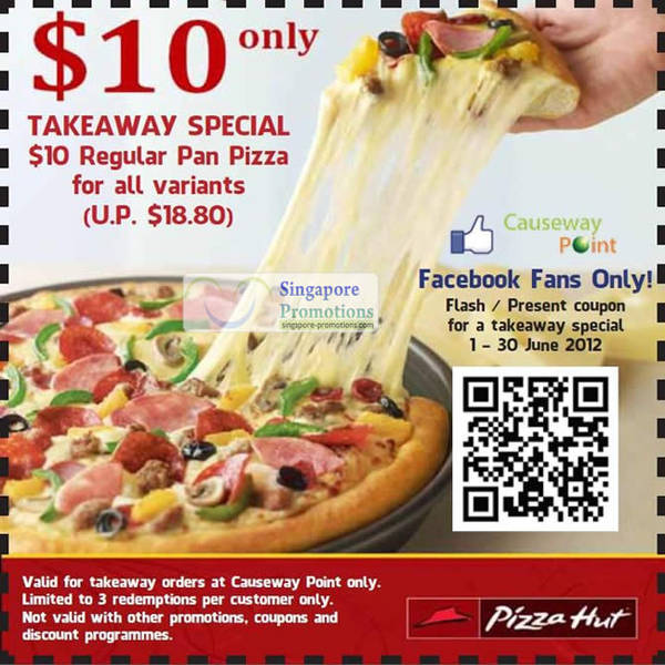 Featured image for (EXPIRED) Pizza Hut $10 Coupon Regular Pan Pizza Takeaway @ Causeway Point 1 – 30 Jun 2012